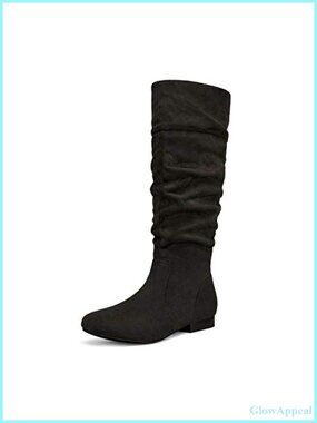 Faux Suede Knee High Slouchy Boots Faux Fur Lined Ruched Winter